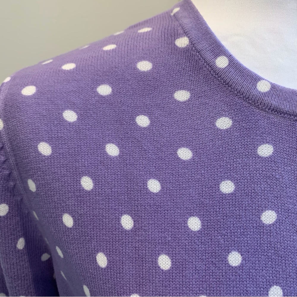Croft & Barrow 3/4 sleeve purple polka dot cardigan sweater.  Size PM.  EUC. - Picture 3 of 4
